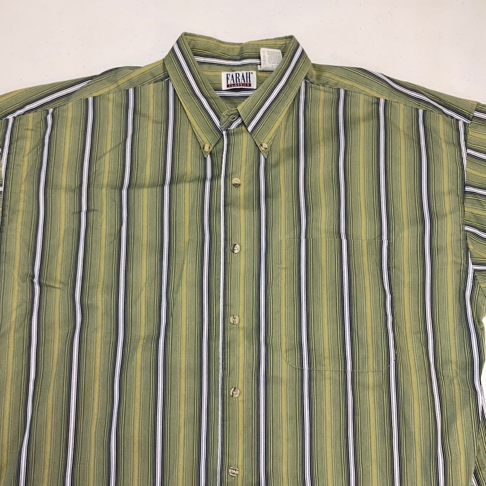 Farah Classics Short Sleeve Green, Black, Gray Striped Men’s Button Down Shirt